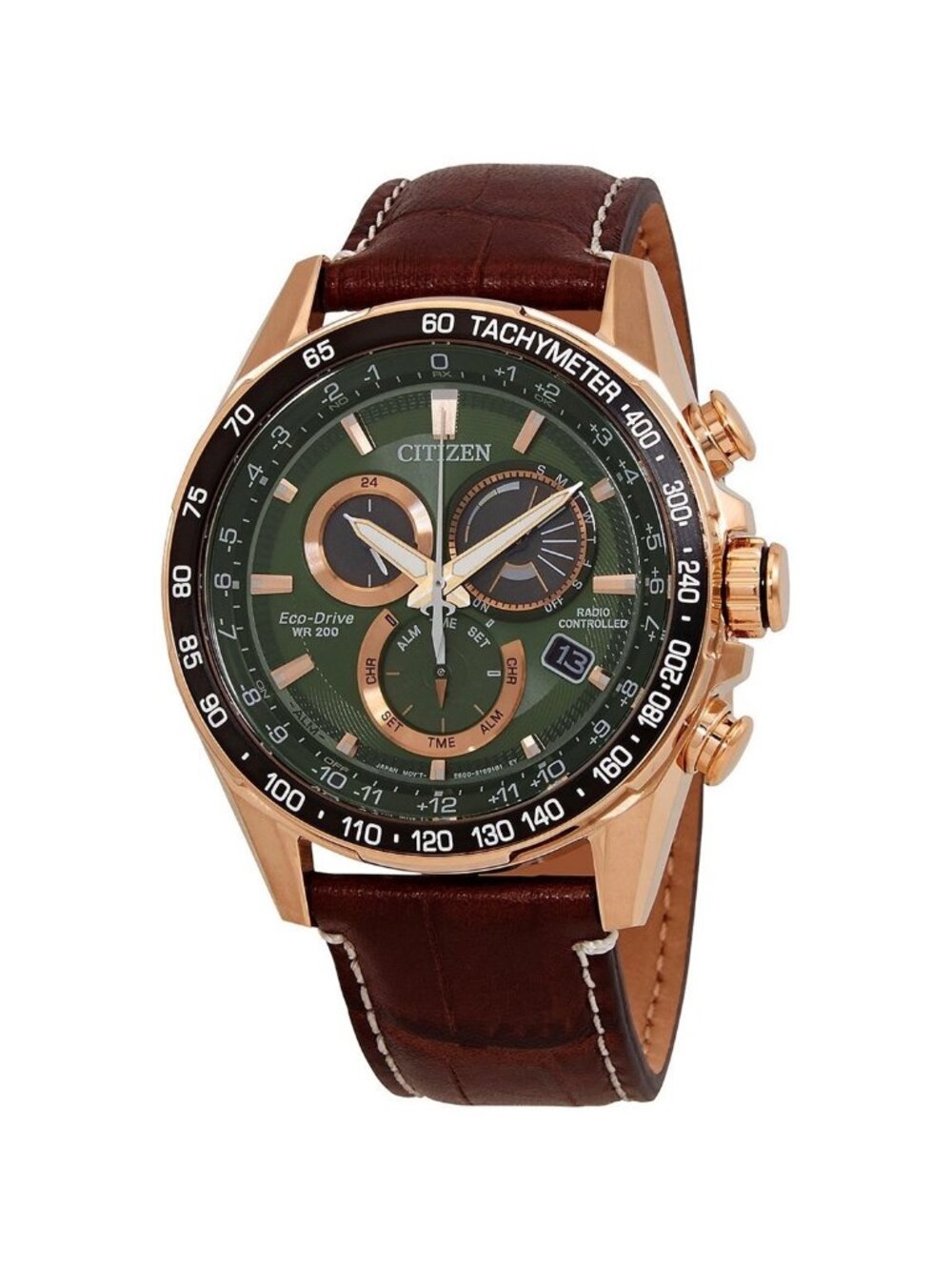 NWT Citizen PCAT World Time Chronograph Green Dial Men's Watch